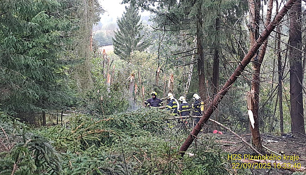 Na Plzeňsku spadlo letadlo v těžce přístupném terénu, pilot nehodu nepřežil